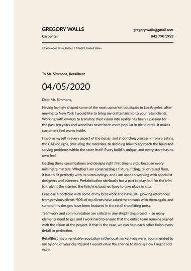 Modern cover letter template Copenhagen